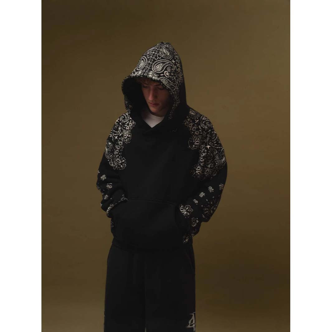 Mtmoiss Men Lotus Long Sleeve Black Hoodie