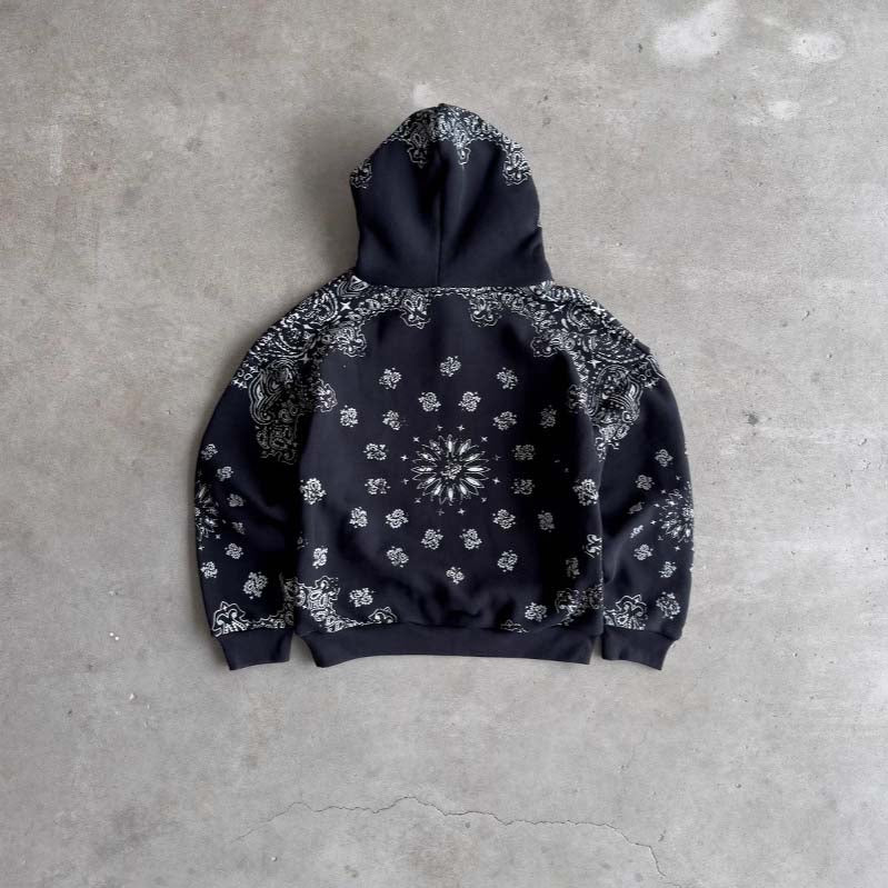 Mtmoiss Men Lotus Long Sleeve Black Hoodie