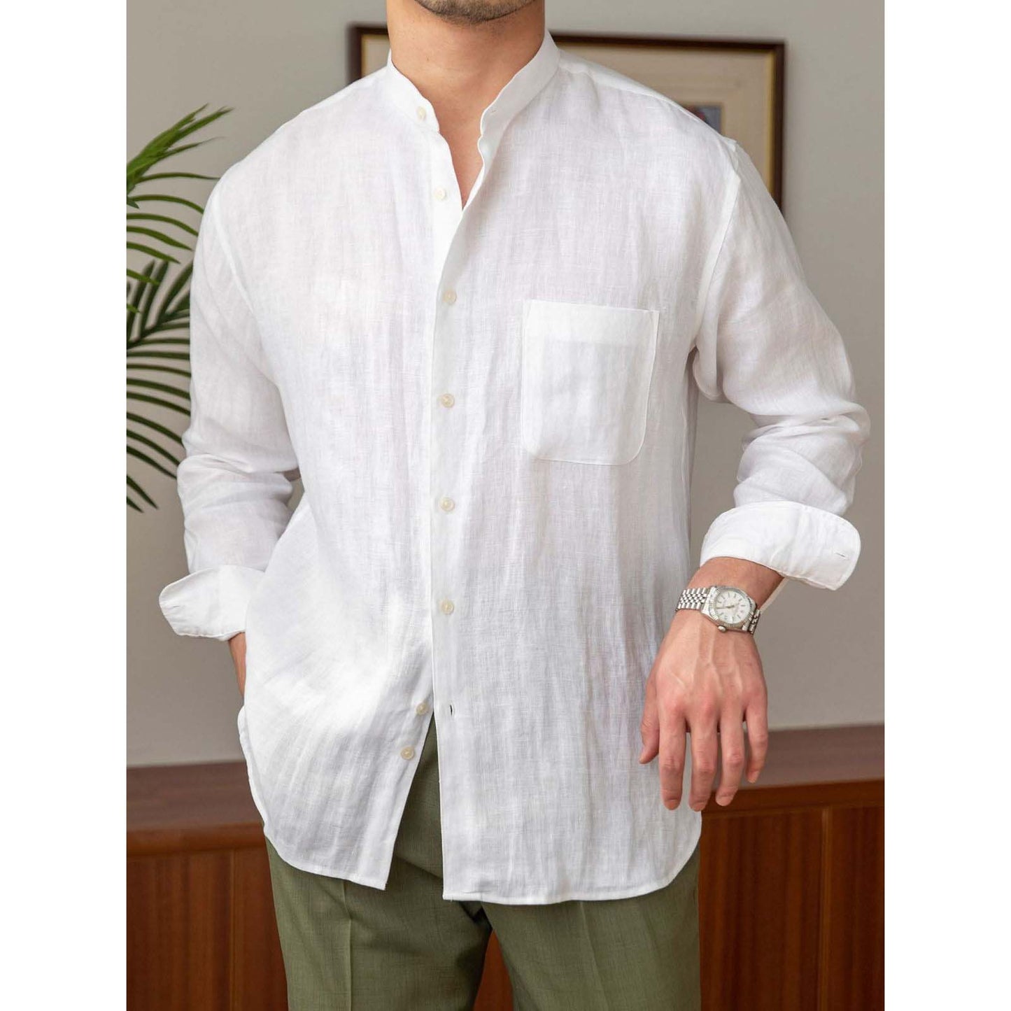 Mtmoiss Men Solid linen Long Sleeve shirt