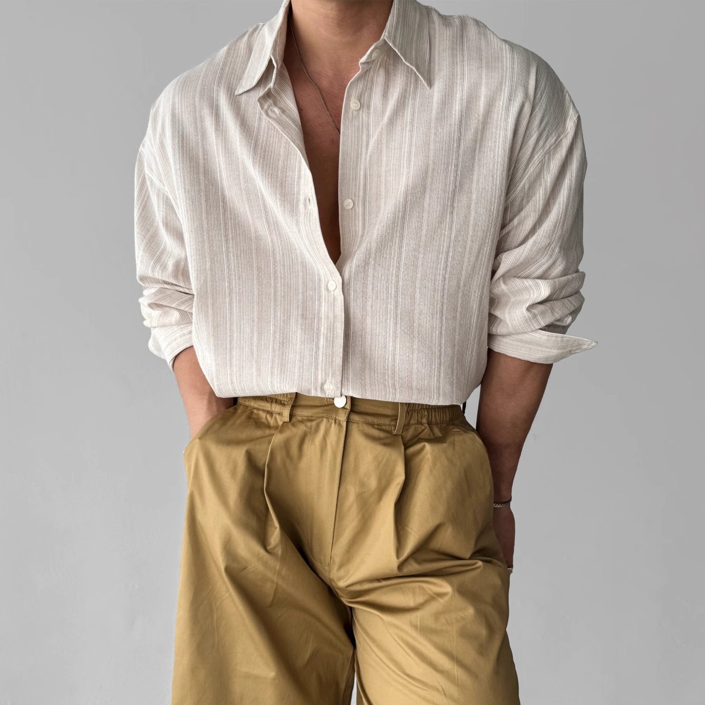 Mtmoiss Men Striped linen Long Sleeve shirt