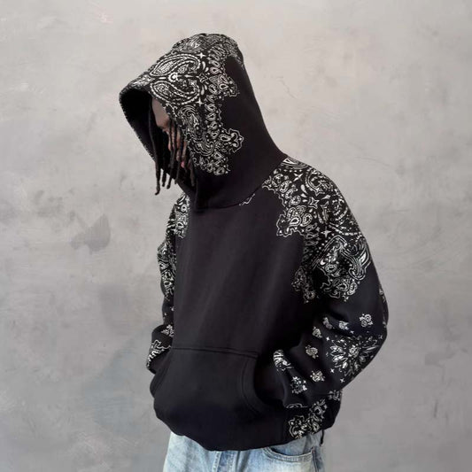 Mtmoiss Men Lotus Long Sleeve Black Hoodie