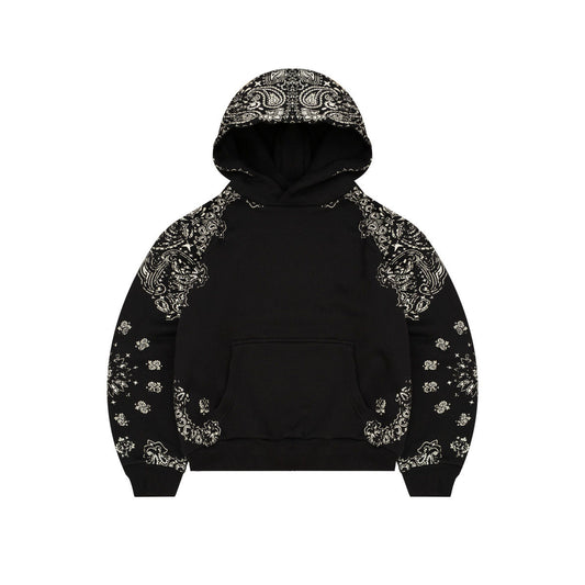Mtmoiss Men Lotus Long Sleeve Black Hoodie