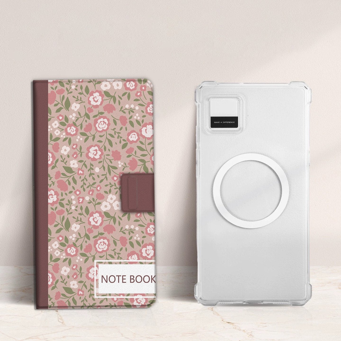 Floral Detachable Magnetic Case Pink