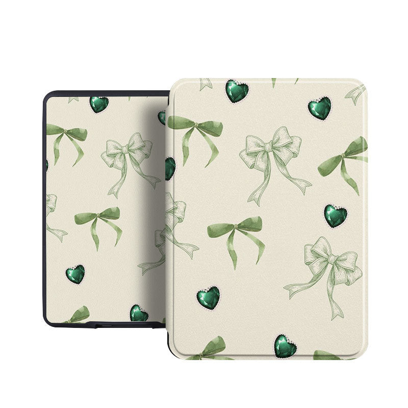 Green Bow And Gem Pattern Case For Kobo with Hand Strap