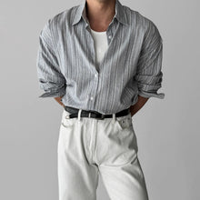 Load image into Gallery viewer, Mtmoiss Men Striped linen Long Sleeve shirt
