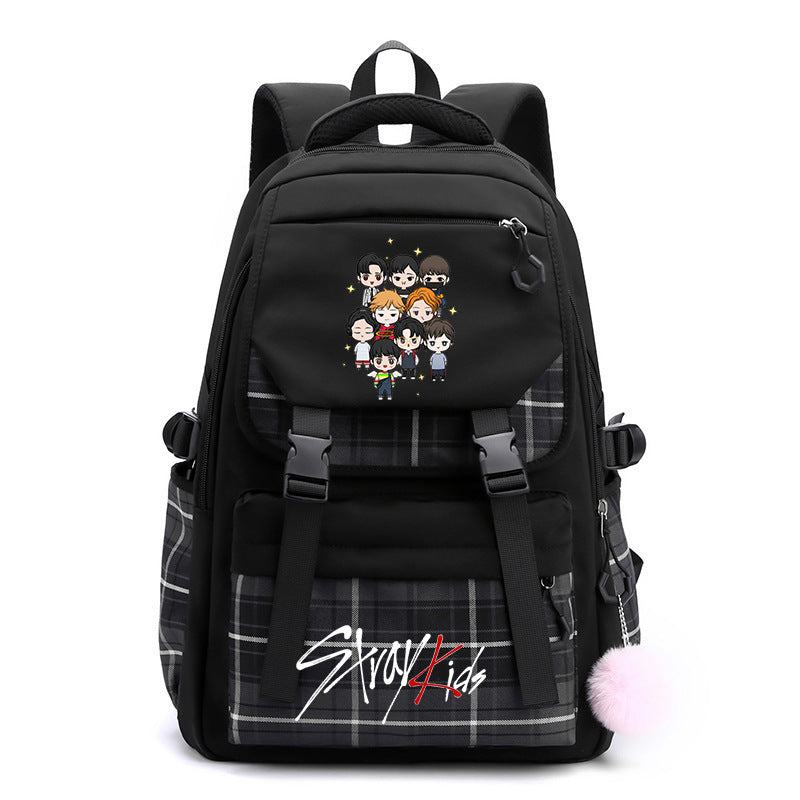 Kpop Stray Kids Letter Printed Backpacks Black