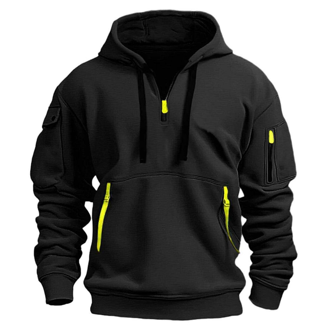 Mtmoiss Men Multi- pockets Design Long Sleeve Hoodie