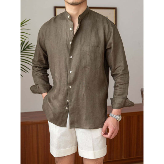 Mtmoiss Men Solid linen Long Sleeve shirt
