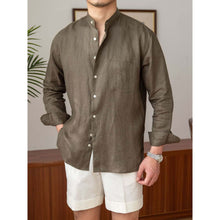 Load image into Gallery viewer, Mtmoiss Men Solid linen Long Sleeve shirt
