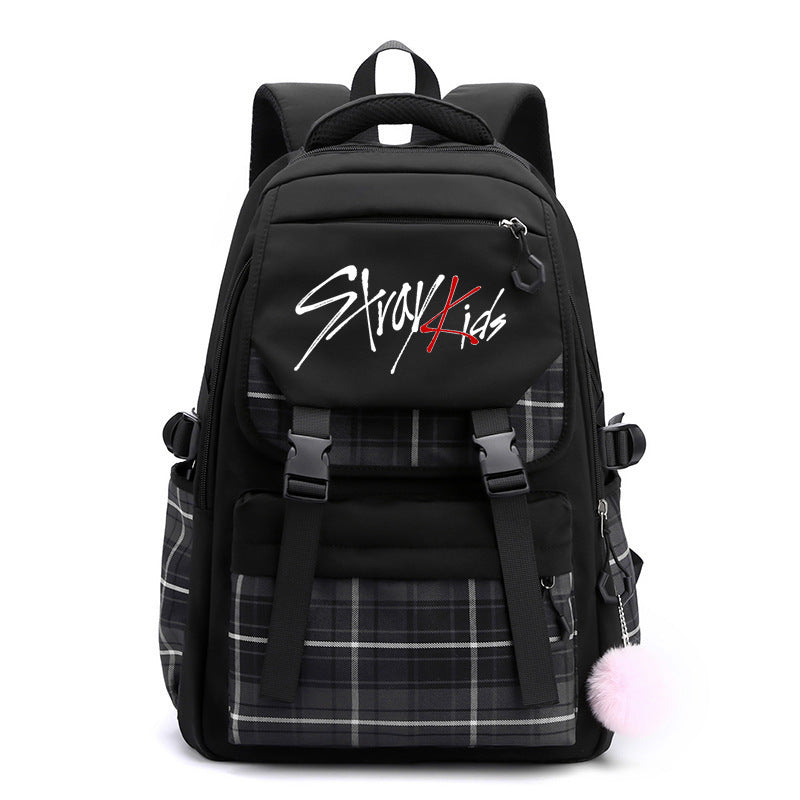 Kpop Stray Kids Letter Printed Black Backpacks Black