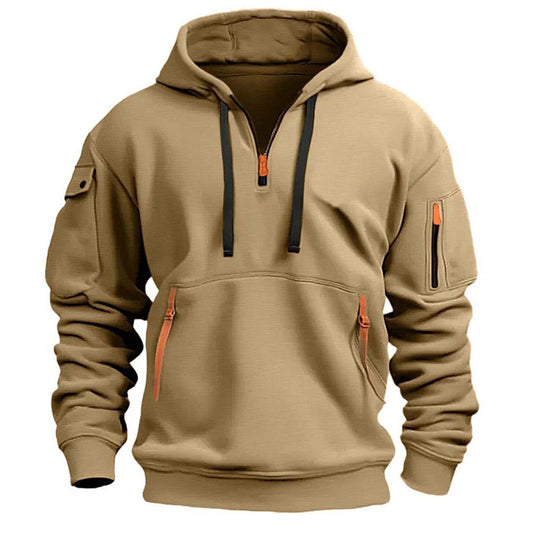 Mtmoiss Men Multi- pockets Design Long Sleeve Hoodie