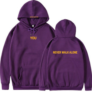 Mtmoiss Men You Never Walk Alone Printed Long Sleeve Hoodie