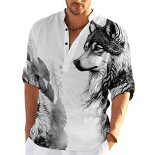 Load image into Gallery viewer, Mtmoiss Men Wolf 3D Printed Long Sleeves Linen Shirt

