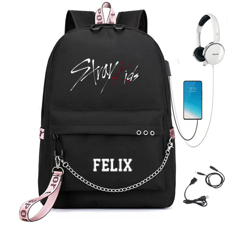 Kpop Felix Letter Printed School Backpacks