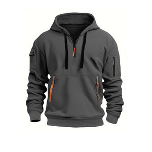 Mtmoiss Men Multi- pockets Design Long Sleeve Hoodie