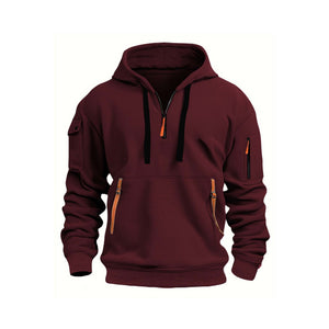 Mtmoiss Men Multi- pockets Design Long Sleeve Hoodie