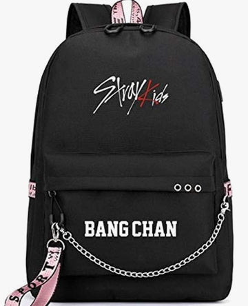 Kpop Bang Chen Letter Printed Black School Backpacks