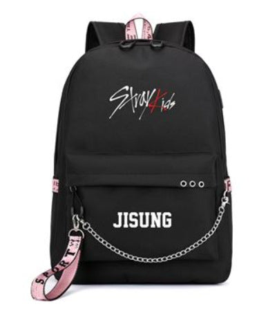 Kpop Jisung Letter Printed Black School Backpacks
